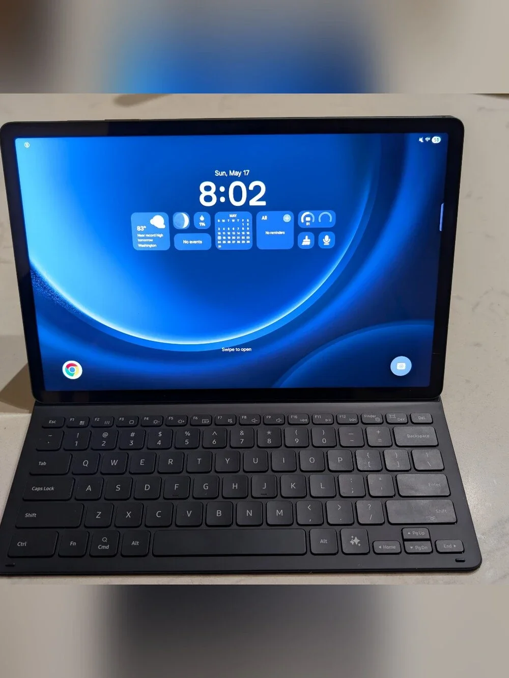 Samsung Galaxy Tab S9 FE+ in Silver, with Black Samsung Keyboard Case